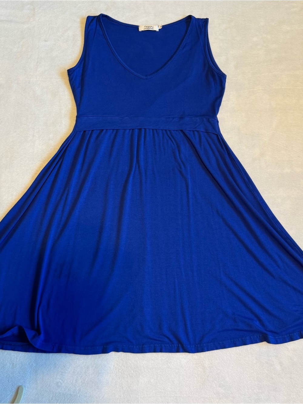 Happy Mama Maternity Nursing Dress Blue Sleeveless Knee Length Flowy Size Small